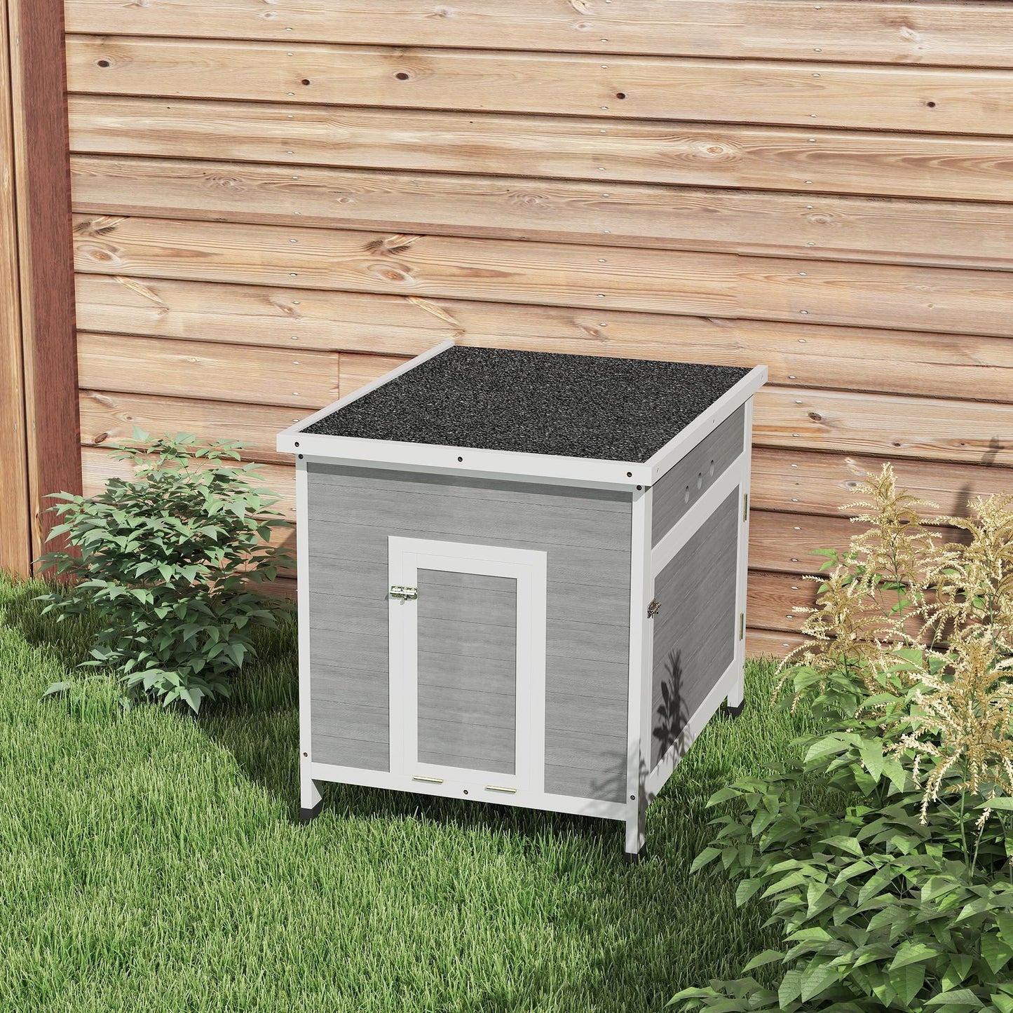 PawHut Duck Coop, Wooden Chicken House Rabbit Hutch with Openable Roof, Removable Floor, Double Doors, Ramp, Duck House for 2-4 Chickens, Geese, 25" x 32" x 30"