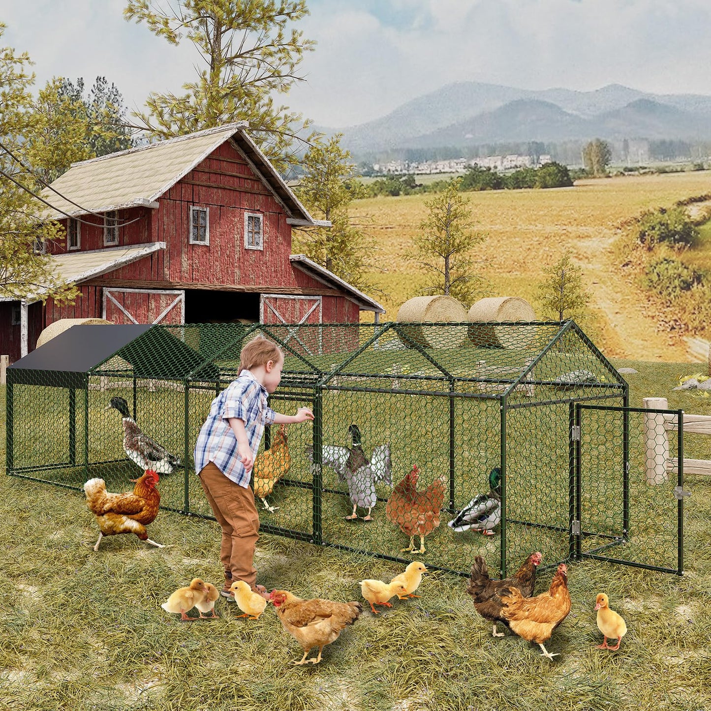 Metal Chicken Coop,160" x40x40 Heavy Duty Walk-in Chicken Runs with Waterproof and Anti-Uv Cover,Portable Poultry Cage Hen House Outdoor Backyard Farm Playpen Exercise Pen for Rabbit Duck