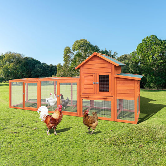 YOPTO 122" Wood Chicken Coop with Nesting Box,Outdoor Chicken Run W/Run&Perch,Wooden Large Hen House W/Ramp&Sliding Trays,Waterproof Poultry Cage W/Sloped Asphalt Roof,for Backyard Farm Use,Natural