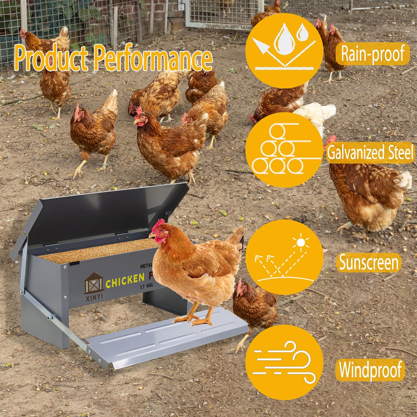 Automatic Treadle Chicken Feeder,12 Lbs No Waste No Spill Rodent Proof Chicken Feeder with Weatherproof Lid,Chicken Supplies for Your Chickens, Duck Feeder 1.7Gal
