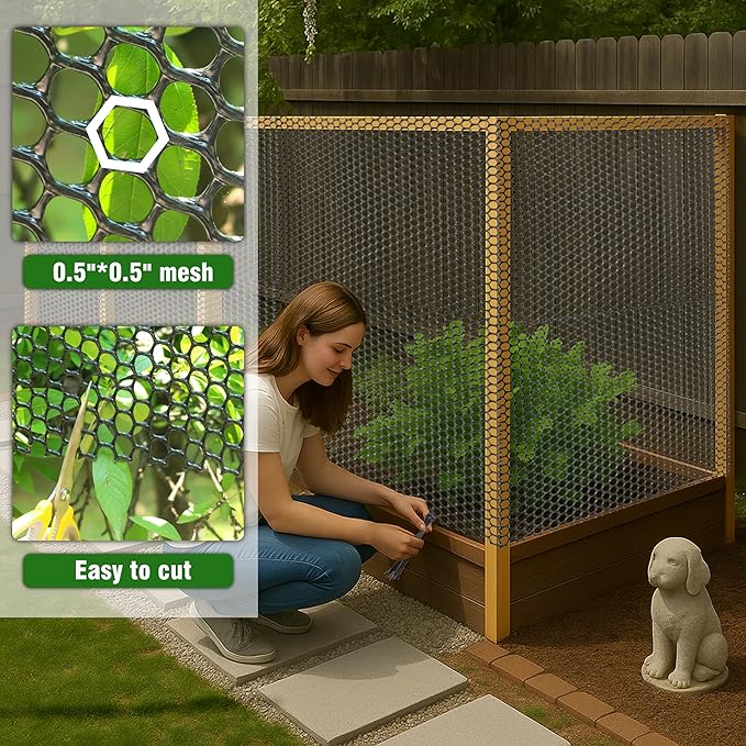 Gardzen Plastic Chicken Wire Mesh with 20pcs Ties, 16in x 10ft Durable Chicken Fence for Poultry, Garden Protection & DIY Crafting, Heavy-Duty Mesh Netting for Outdoor & Indoor Use