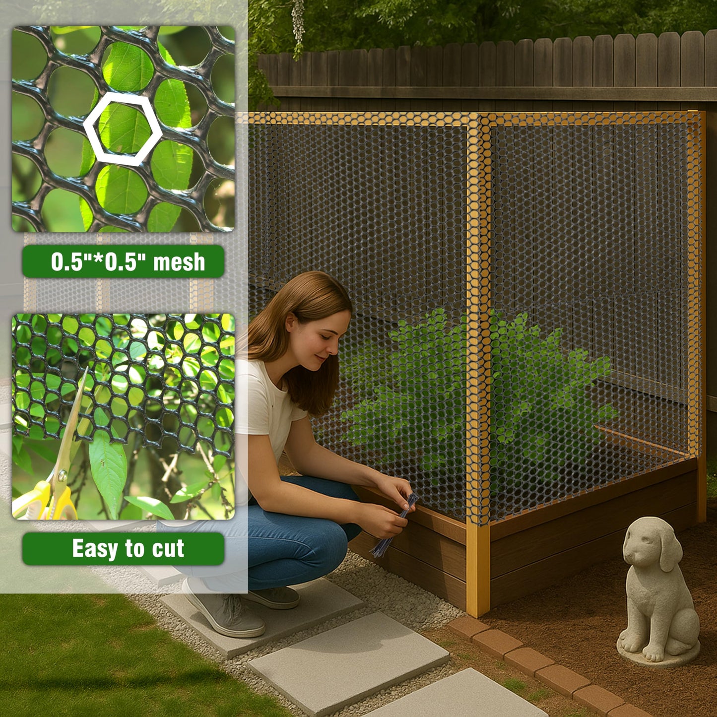 Gardzen Plastic Chicken Wire Mesh with 20pcs Ties, 16in x 10ft Durable Chicken Fence for Poultry, Garden Protection & DIY Crafting, Heavy-Duty Mesh Netting for Outdoor & Indoor Use