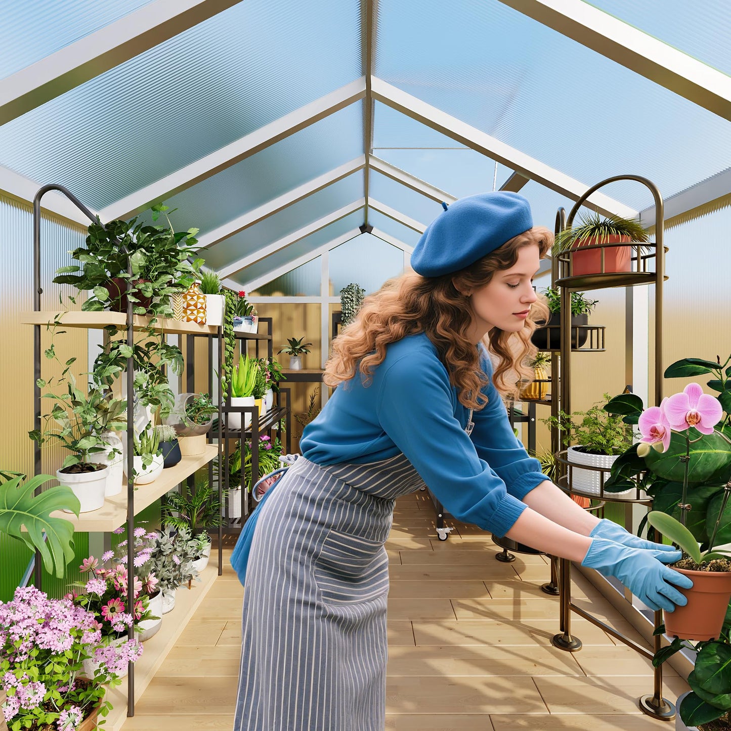 8×10 FT Greenhouse, Large Walk in Greenhouses for Outdoors and Garden Planting, Polycarbonate Greenhouse with Enhanced Aluminum Frame, Green Houses with Quick Setup Structure and Roof Vent, Silver
