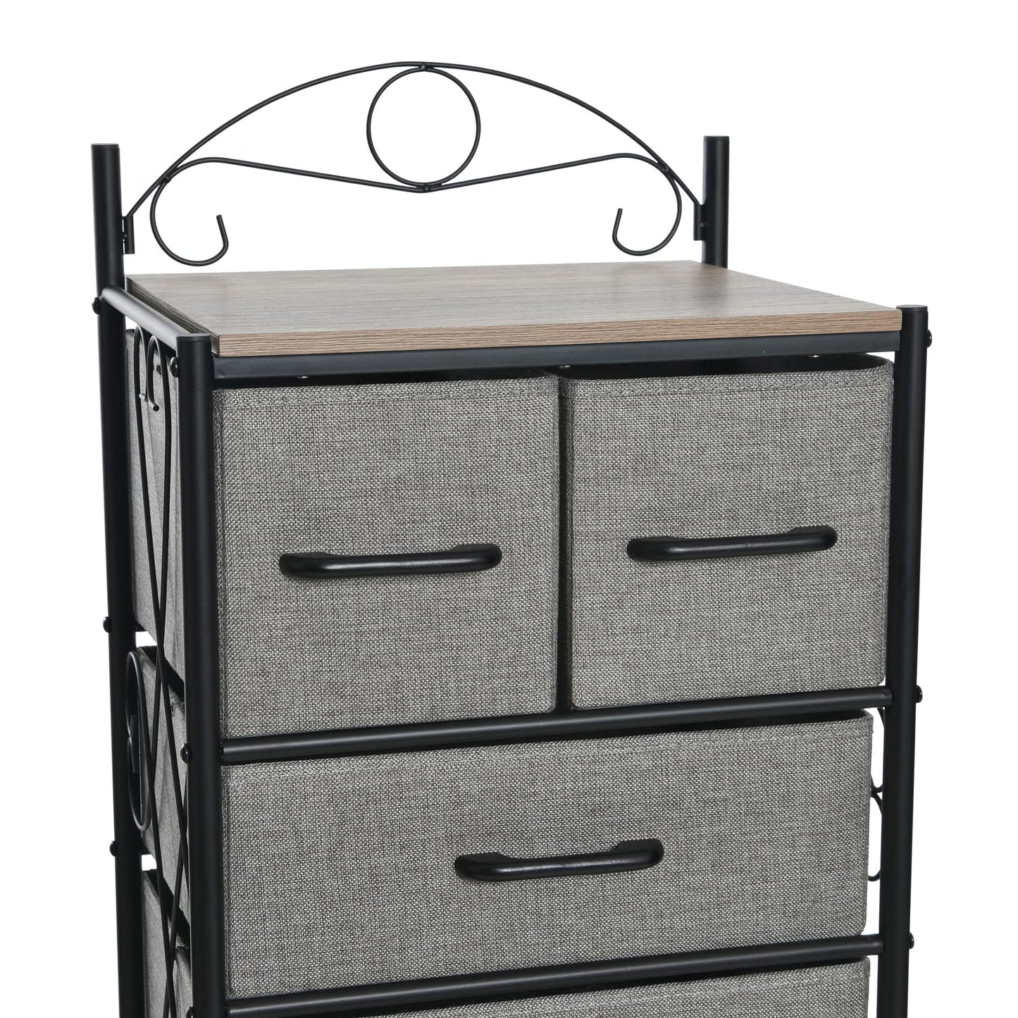 Household Essentials Victoria Dresser Tower Storage Organizer with 8 Drawers Black Metal Frame and Ashwood Rustic Wood Grain Top