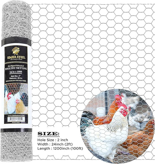 Chicken Wire 24 in x 100 FT x 2” Mesh x 20GA | Poultry Wire Netting | Hot Dipped Galvanised | Hexagonal Galvanized Mesh for Chicken Coop, Rabbit Cage, Fence Barrier PM24x100x2