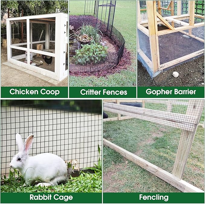 HOPERAN Black Hardware Cloth 1/2 inch 36 x 50 Ft Mesh 19 Gauge PVC Coated Chicken Wire - Vinyl + Galvanized Double Coated Fence - Welded Wire Mesh Roll for Chicken Coop Fencing Garden Fencing