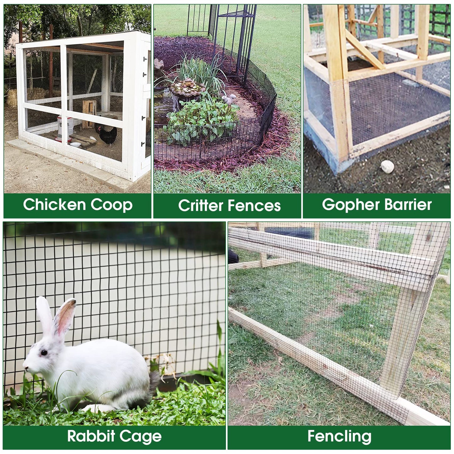 HOPERAN Black Hardware Cloth 1/2 inch 36 x 100 Ft Mesh 19 Gauge PVC Coated Chicken Wire - Vinyl + Galvanized Double Coated Fence - Welded Wire Mesh Roll for Chicken Coop Fencing Garden Fencing