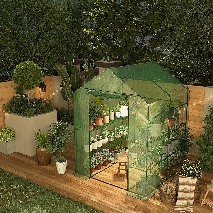 Greenhouse, 57 x 57 x 76'' Greenhouses for Outdoors, Durable Green House Kit with Window, Thicken PE Cover, 3 Tiers 12 Shelves, Portalbe Walk in Green Houses for Indoor Backyard Outside