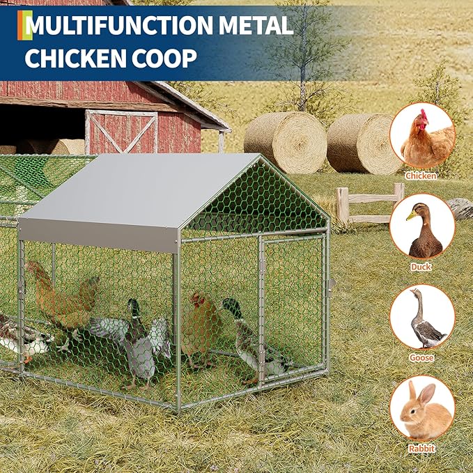 Large Metal Chicken Coop 10' x 3.3" x 3.3" Chicken Runs with Waterproof and Anti-UV Cover,3 Doors,Outdoor Hen House for Yard, Walk in Poultry Cage for Rabbit Duck Goose