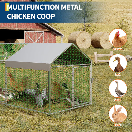 Garvee Large Metal Chicken Coop, Chicken Runs for Yard with Waterproof and Anti-UV Cover, Portable Chicken coop for Outdoor Chicken Rabbit Duck, Silver, 120"×40"×40"