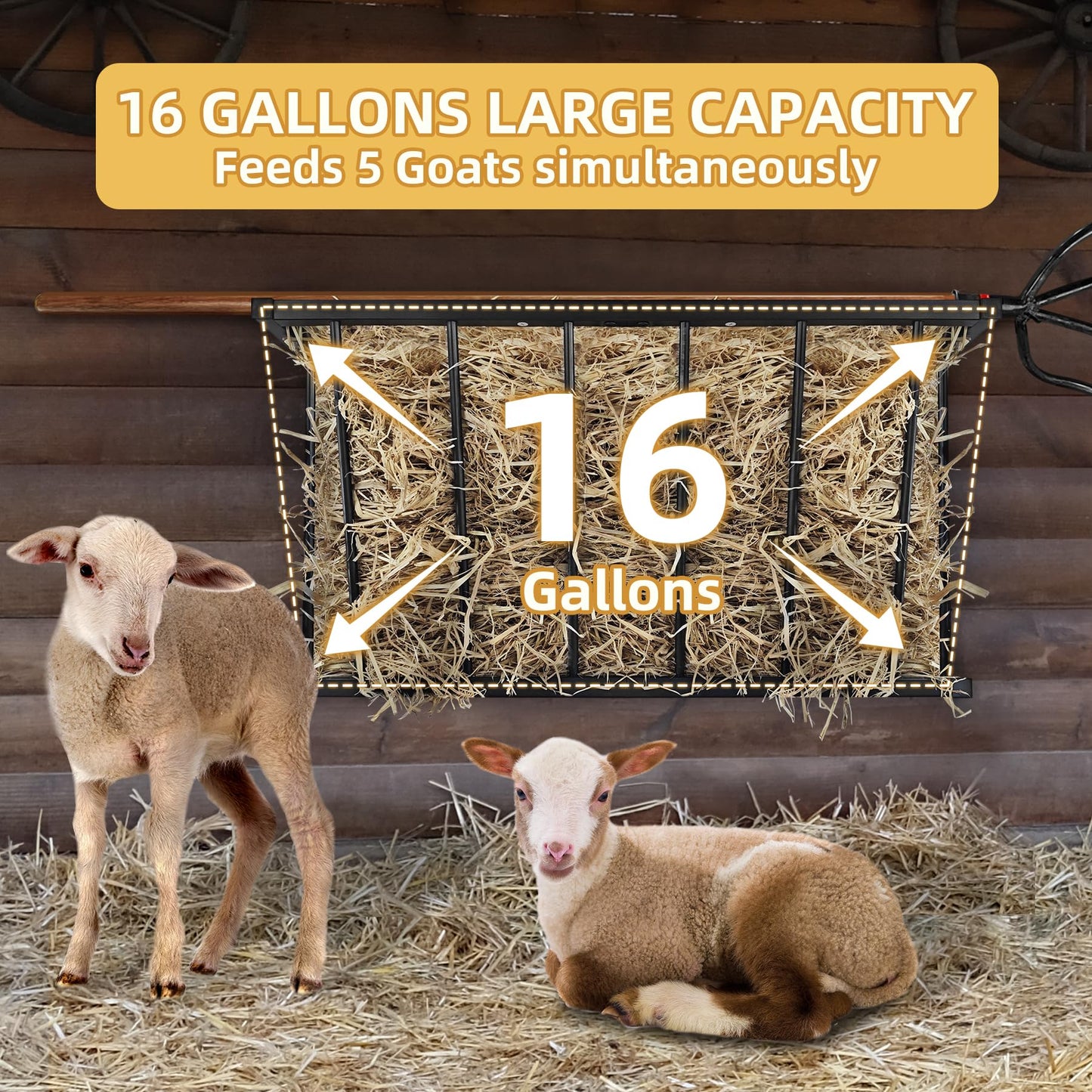 Hay Feeder, 27'' Long Horse Goat Hay Rack, 16 Gallon Large Capacity, Heavy Duty Iron Hay Feeder Wall Mount for Horses, Sheep, Goats, Indoor Outdoor Uses, Effortless Installation in Farm, Yield