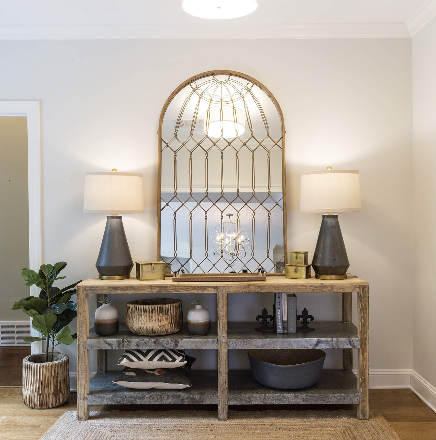 Creative Co-Op Arched Mirror with Iron Cage Design