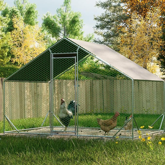 Large Chicken Coop,Metal Chicken Run for Yard with Door,Outdoor Galvanized Wire Poultry Chicken House with Waterproof and Anti-UV Cover,Duck Rabbit Cage (10' L x 6.6' W x 6.56' H)