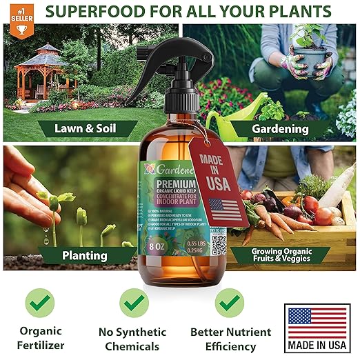 GARDENERA Professional Organic Liquid Kelp Spray for Citrus Trees Plants - 8 oz - Ready-to-Use Fully Organic Seaweed & Kelp Fertilizer Mist