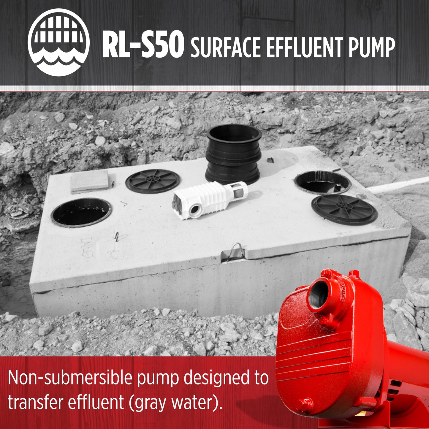 Red Lion RL-S50 115/230 Volt, 1/2 HP, 2940 GPH Self Priming Cast Iron Surface Effluent Pump, Red, 621810