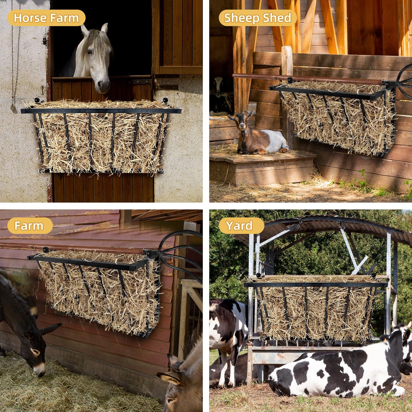 Hay Feeder, 27'' Long Horse Goat Hay Rack, 16 Gallon Large Capacity, Heavy Duty Iron Hay Feeder Wall Mount for Horses, Sheep, Goats, Indoor Outdoor Uses, Effortless Installation in Farm, Yield