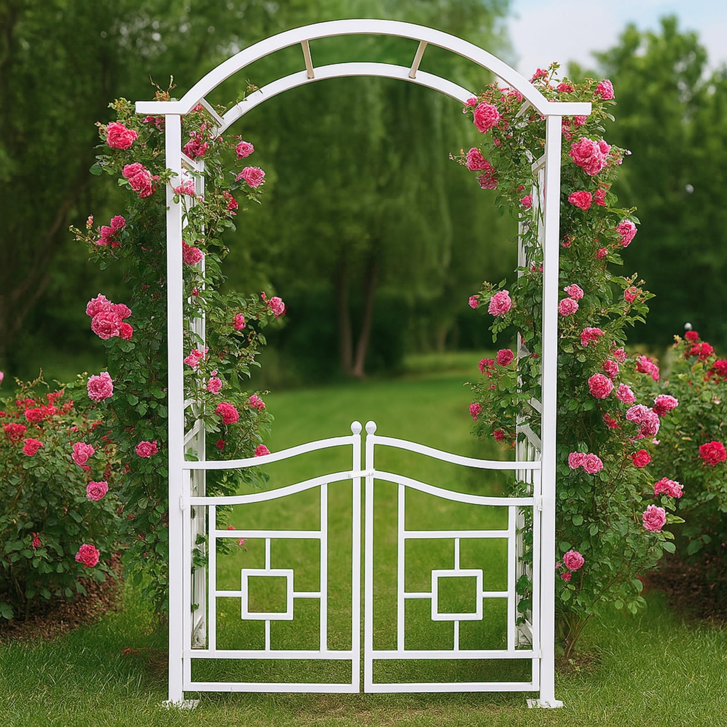 White Aluminum Garden Arbor Arch with Gate