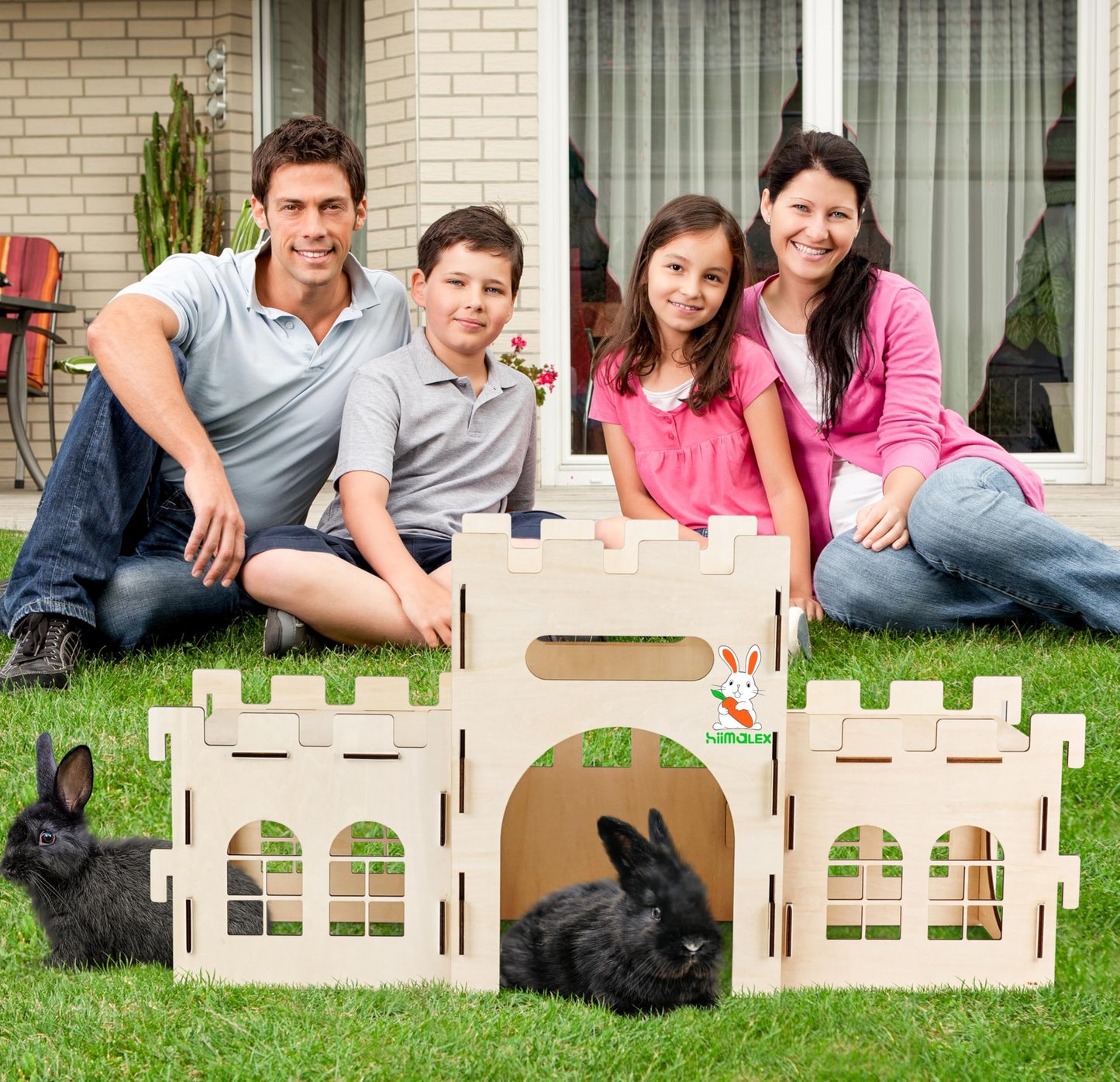 HIIMALEX Extra Large Bunny Castles Hideout Split Balcony for Indoor Bunnies Climbing Tower with Tunnel Sturdy House for Rabbits Ferrets Guinea Pigs Hamsters Ventilated Enrichment Toys Habitat