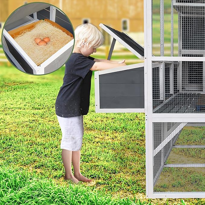 3-Tier Large Wooden Chicken Coop for 8-10 Chickens,Outdoor Walk-in Chicken Coop House with Run&Nesting Boxes,Hen House Poultry Pet Habitat Hutch Cage W/Pull Out Trays&Wire Fencing(95"×80"×83")