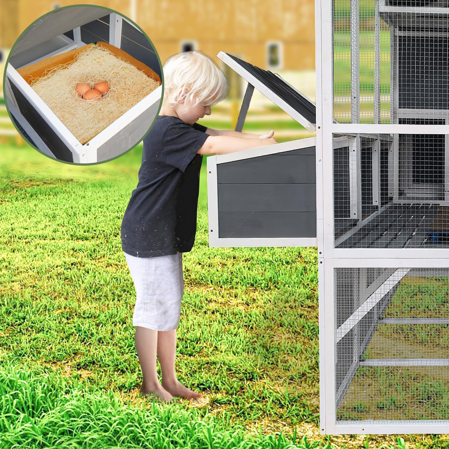 YOPTO 3-Tier Large Wooden Chicken Coop for 8-10 Chickens,Outdoor Walk-in Chicken Coop House with Run&Nesting Boxes,Hen House Poultry Pet Habitat Hutch Cage W/Pull Out Trays&Wire Fencing(95"×80"×83")
