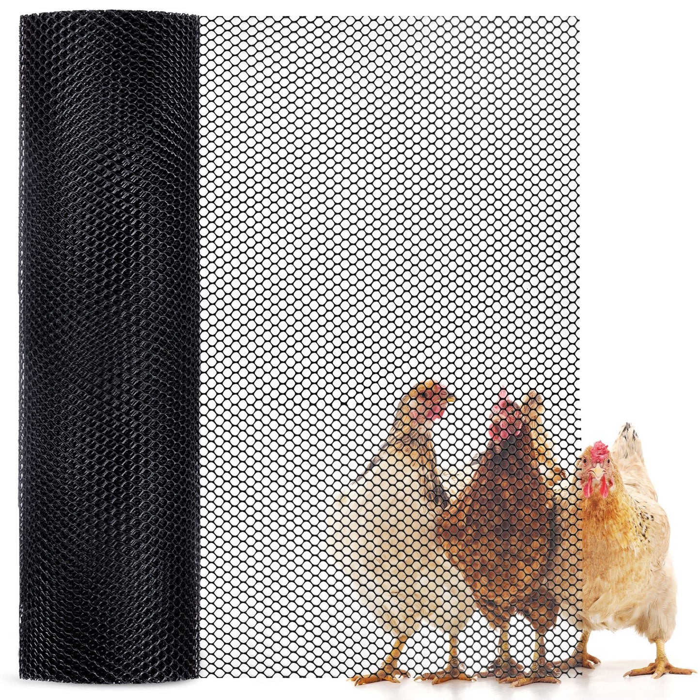 Plastic Chicken Wire Fence Mesh 16INx10FT, Hexagonal Fencing Wire for Gardening,Garden Netting Poultry Net Poultry Fence Chicken Wire Fence Poultry Netting for Chicken Coops (Black-16INx10FT)