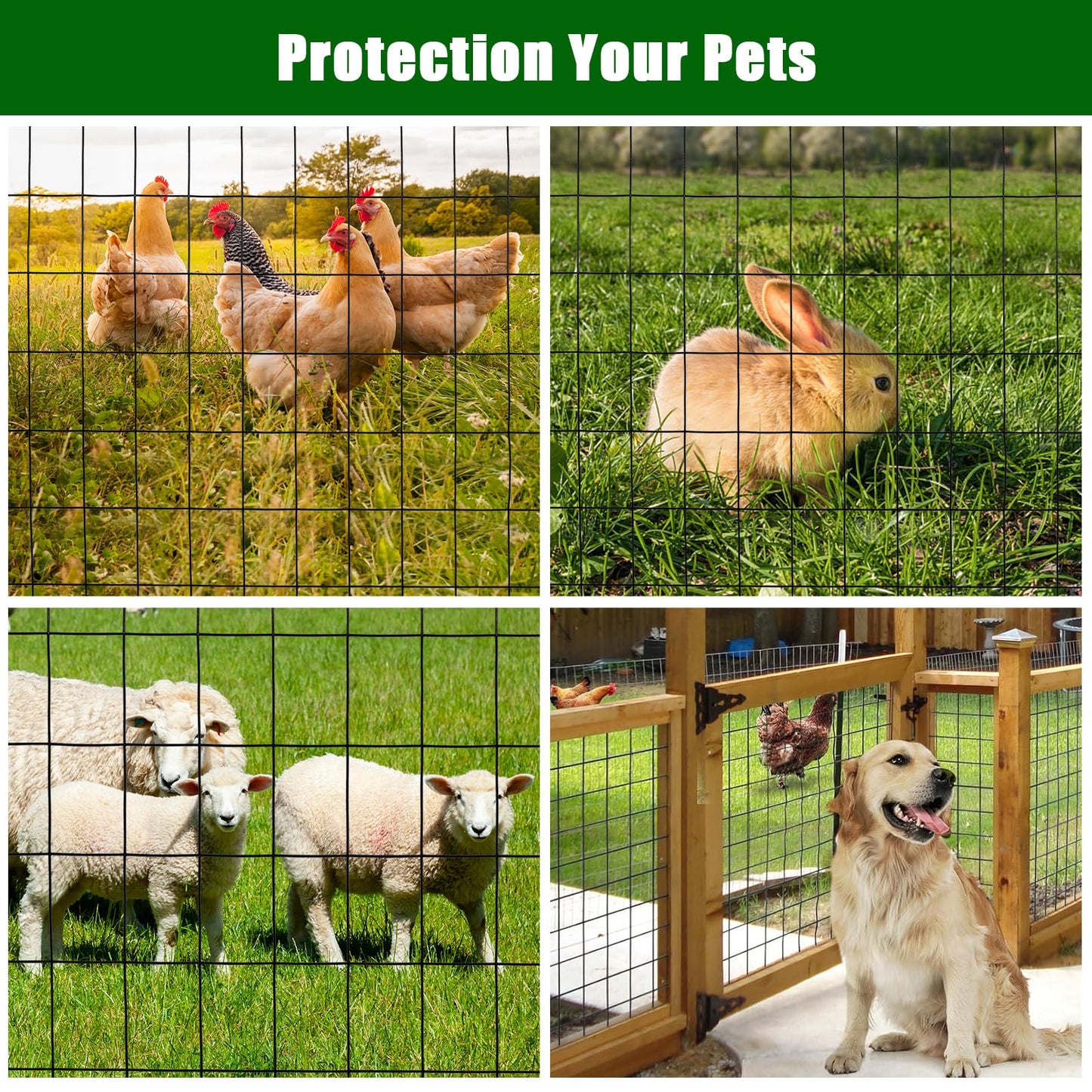 Wire Mesh Fence Roll 24inx50ft, 2inchx3inch 16GA Galvanized Steel Poultry Netting, Vinyl Coating Metal Wire Hardware Cloth Fence for Garden Yard Animals Plants Protection, Farm Fencing, Black