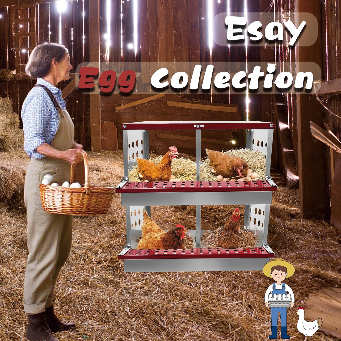 XINYI Chicken Nesting Boxes for Laying Eggs,Metal Coop for 4 Chickens,Roll Away Nesting Boxes,Easy Egg Collection,Brooder Box for Rabbit,Squirrel,Parakeet,Owl,Cockatiel,Robin
