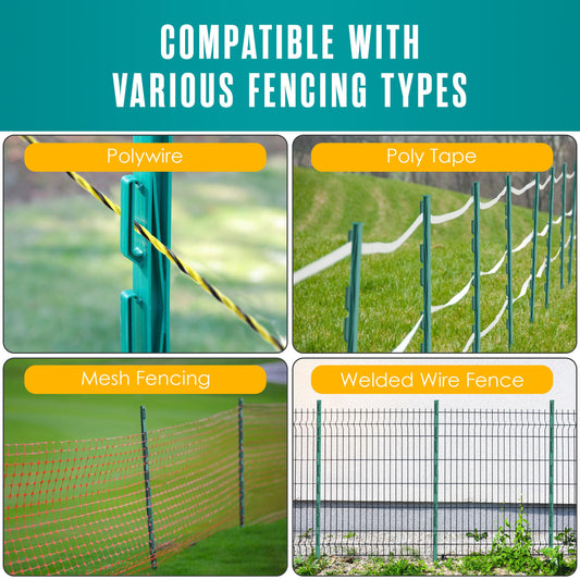 Houseables Electric Fence Posts, Step in Fence Post 4FT, Electric Fencing, Garden Stakes, Garden Poles, Kit for Wire, Deer, Livestock, Temporary, Fiberglass, Plastic, Green, Ground Rod, 4 Feet, 50 PK