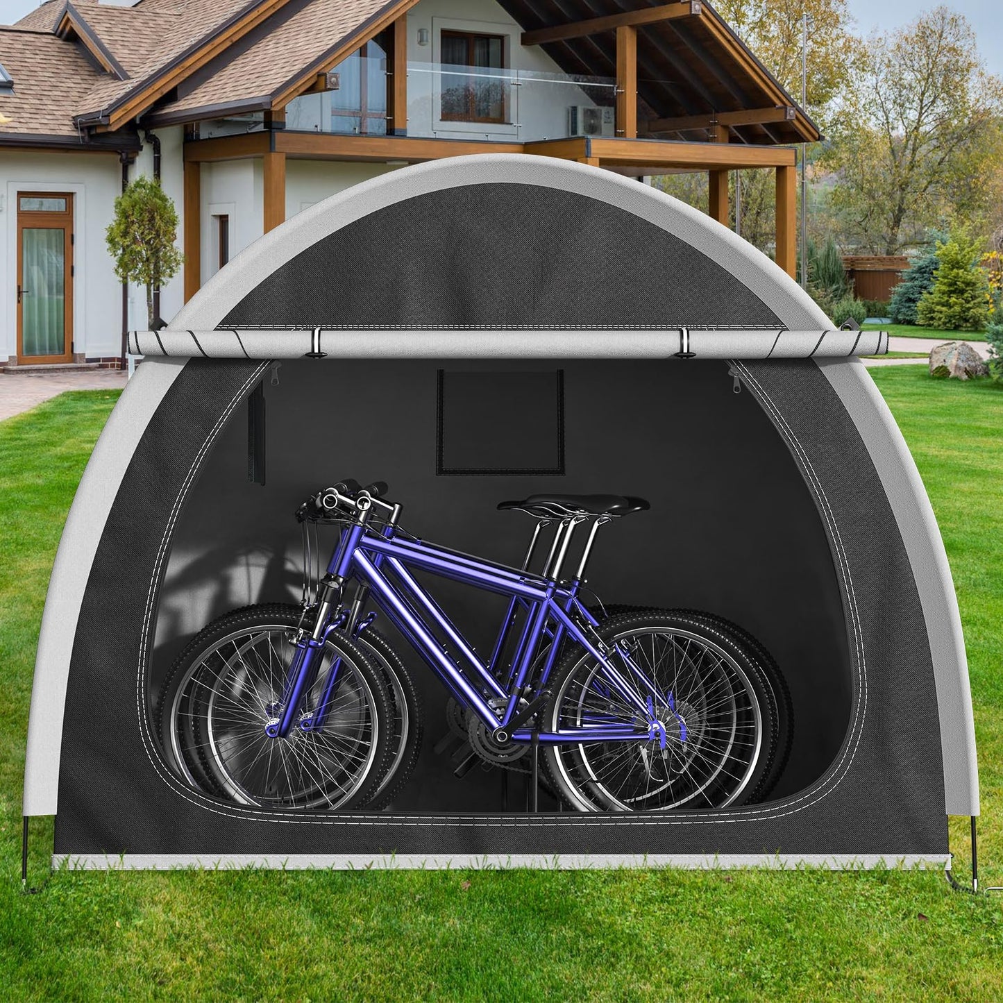 RAOOT Bike Storage Shed Tent, Oversized Storage Tent for 3-4 Bikes, Portable Foldable Garage/Garden Storage Tents, Waterproof Anti-uv Outdoor Bicycle Cover