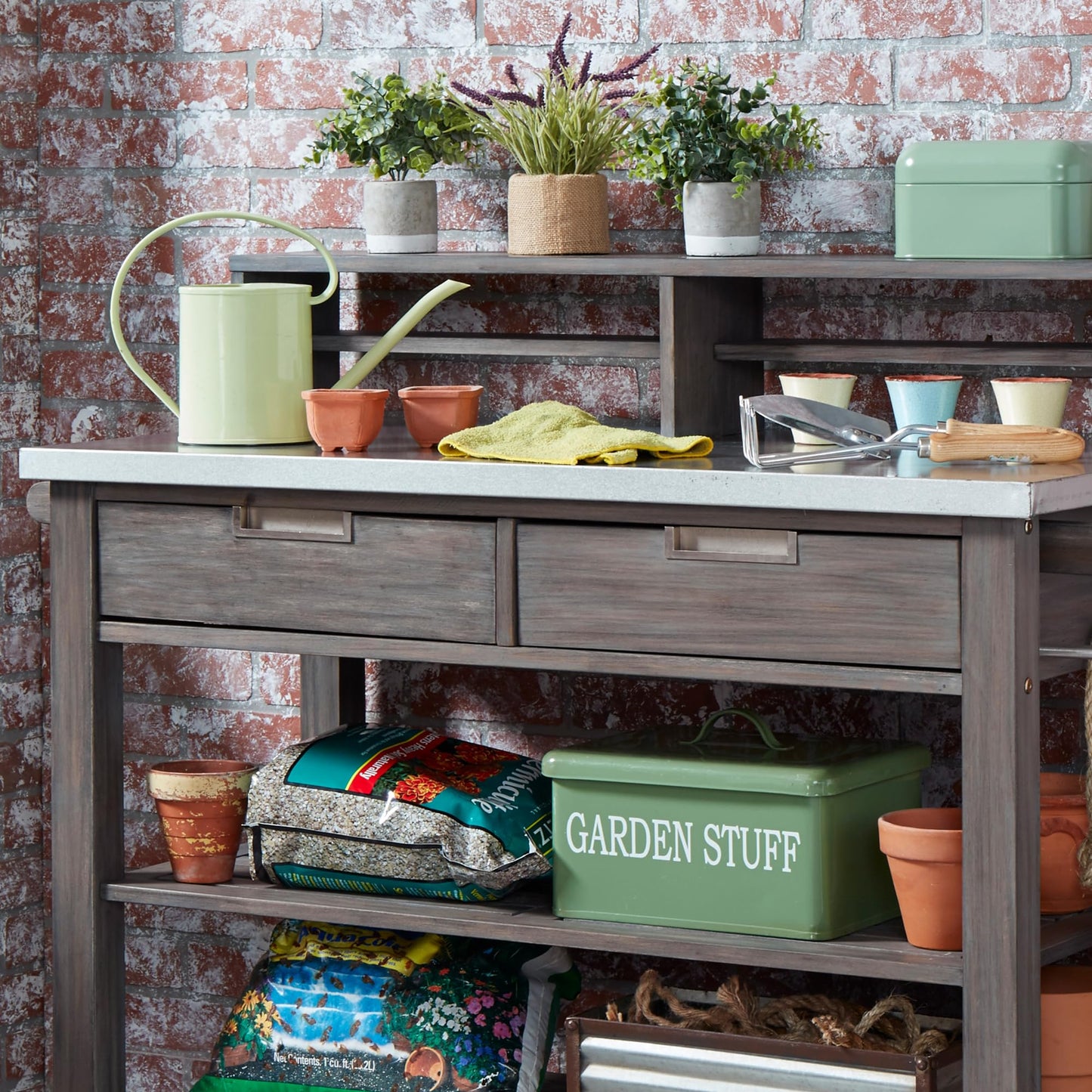 Homestyles Maho Gray Teak Potting Bench