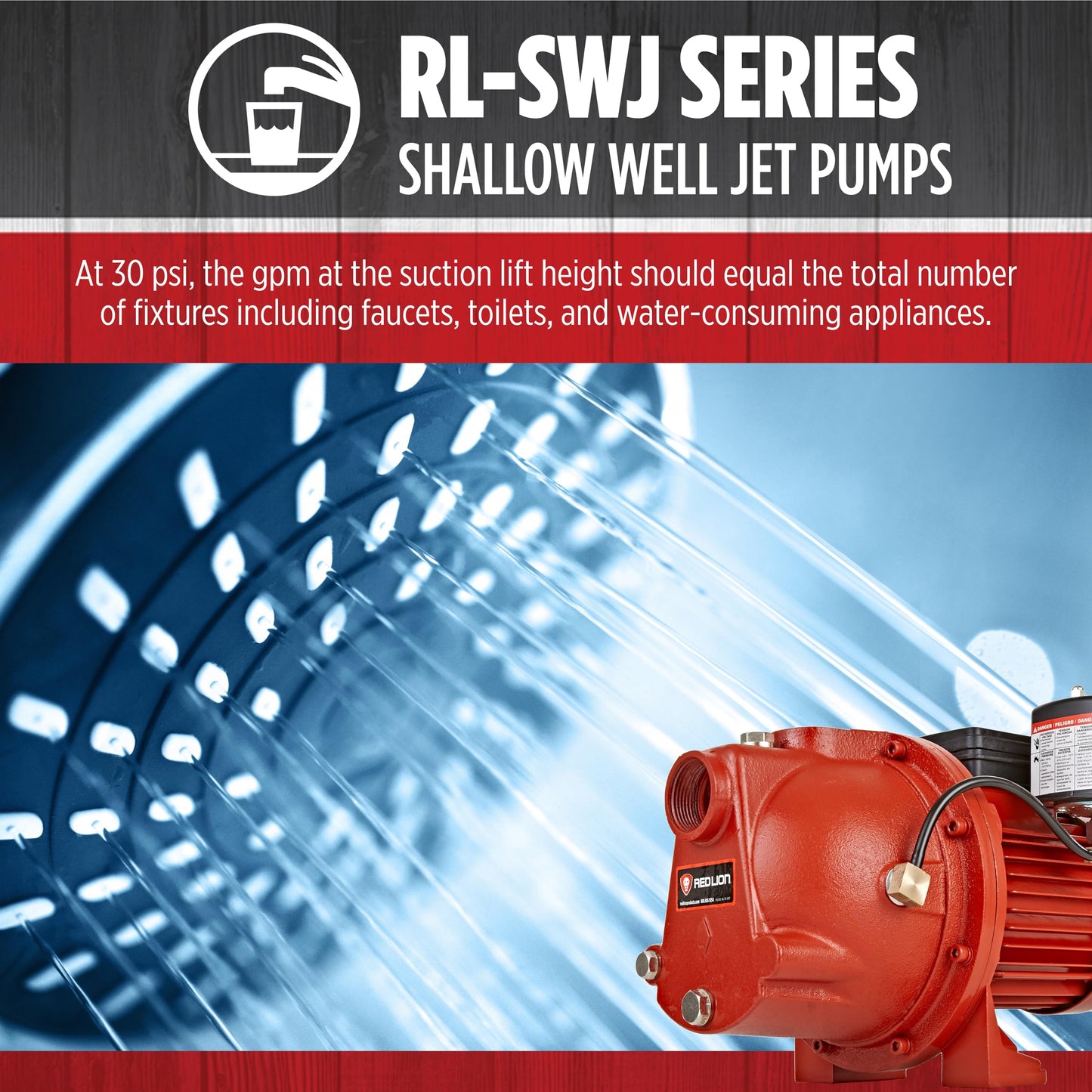 Red Lion RL-SWJ100 1 HP, 17 GPM Dual Voltage (115/230 Volts) Cast Iron Shallow Well Jet Pump, Red, 97081001
