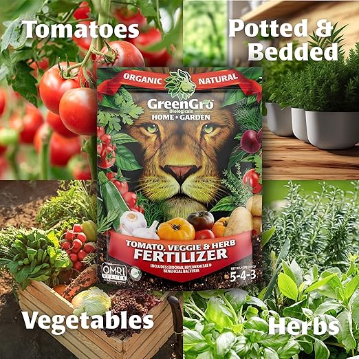 GreenGro Veggie, Herb, & Tomato Fertilizer - Outdoor & Indoor Plant Food for Edible Plants/Organic Fertilizer & Flower Food for Vegetable Garden/Improve Harvest with Vital Plant Nutrients (4 lb)