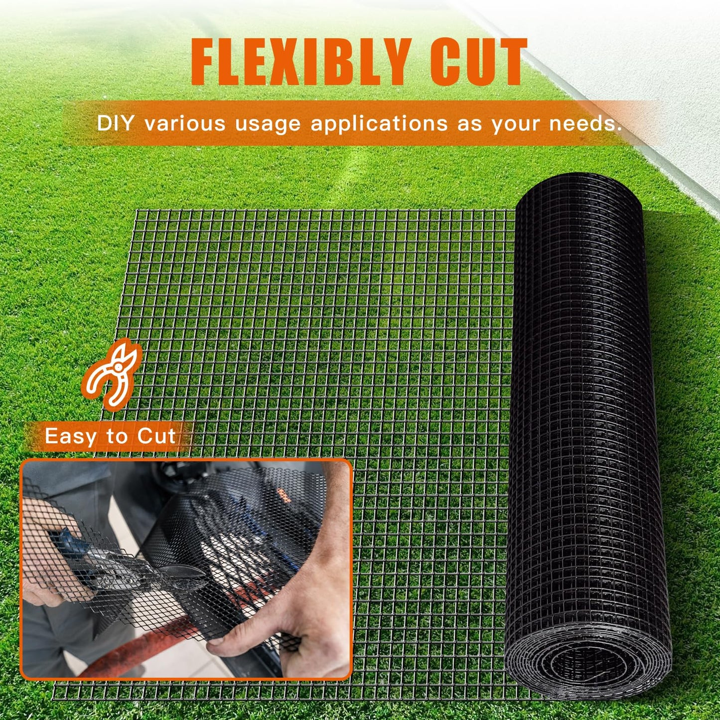 Zevemomo 48" x 100' 1/2inch Hardware Cloth, Black Vinyl Coated Chicken Wire Fence Galvanized Welded Mesh Roll for Home Garden Rabbit Cage