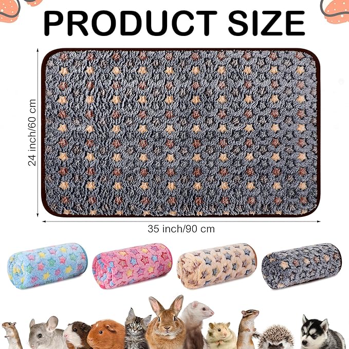 Reginary 4 Pcs Waterproof Guinea Pig Blankets Washable Small Animal Fleece Bedding Absorbent Guinea Pig Cage Liners Reusable Pet Pee Pad Sleep Mat for Hamster Ferret(Star Pattern,35 x 24 Inch)