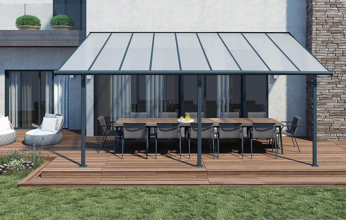 Palram - Canopia Olympia Patio Cover 10' x 14' Gray/Bronze Outdoor Canopy Awning, Waterproof, Shade, Outside Shelter For Backyard, Gutters, with 100% UV Protection