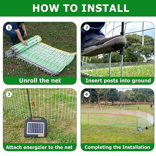 Electric Fence Netting - Chicken Fences for The Yard Semi-Rigid Net for Livestock or Poultry Fence Double Spiked Poultry Netting Fence Electric Portable 35" H x 164' L, 14 Posts