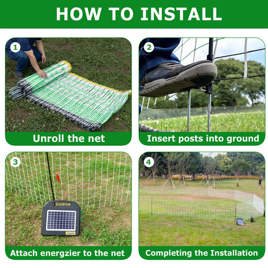 Electric Fence Netting - Chicken Fences for The Yard Semi-Rigid Net for Livestock or Poultry Fence Double Spiked Poultry Netting Fence Electric Portable 35" H x 164' L, 14 Posts