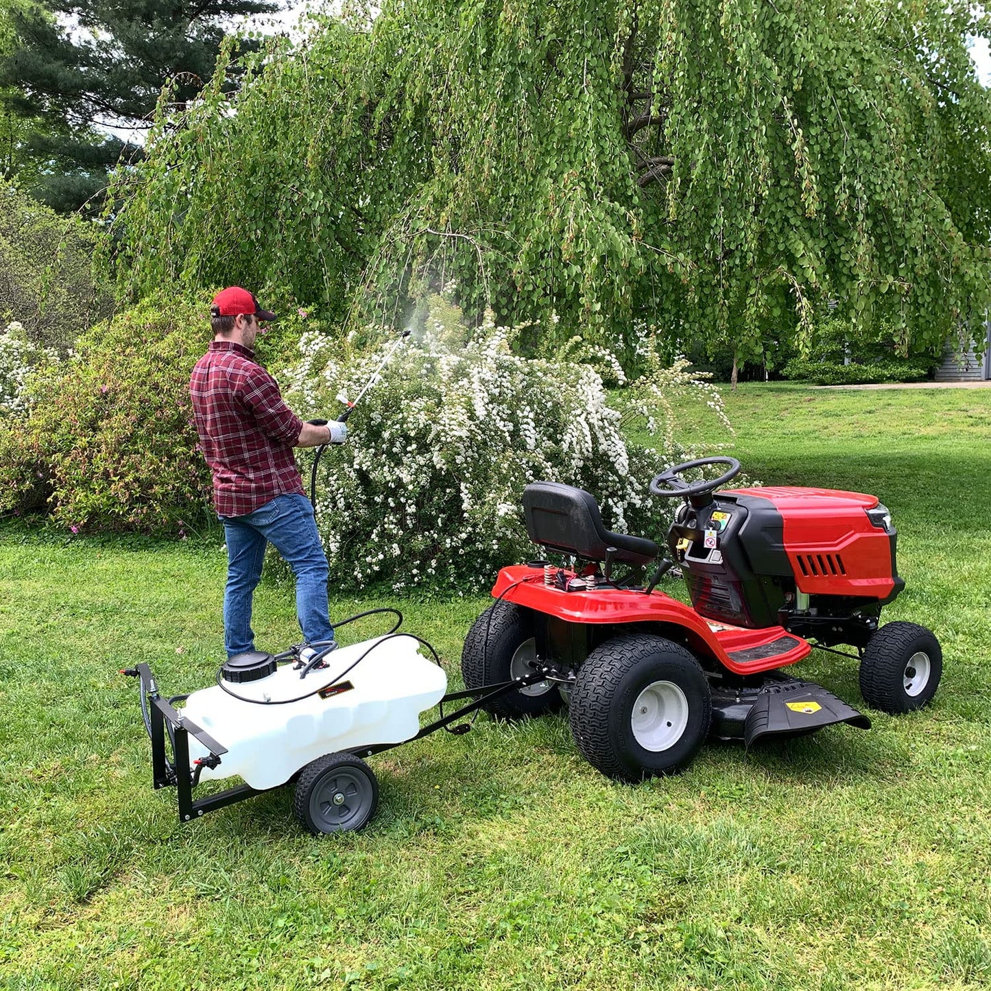 Brinly ST-152BH-A Self-Storing Tow Behind Lawn and Garden Sprayer with Collapsible Boom, 15-Gallon
