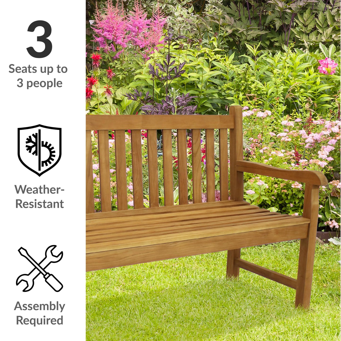 Sunnydaze 2-Person Outdoor Bench for Front Porch or Park - Wooden Teak Patio Garden Bench with Backrest - 675 lb Weight Capacity - Mission