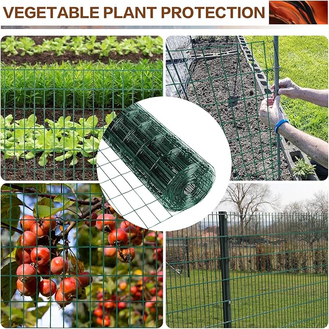 Tongmo 2 ft x 100 ft Green PVC Coated Welded Wire Fence, 16GA Garden Chicken Wire Fence Roll, Mesh Size 2" x 4" Hardware Cloth, Ideal for Yard Protection and Poultry Netting