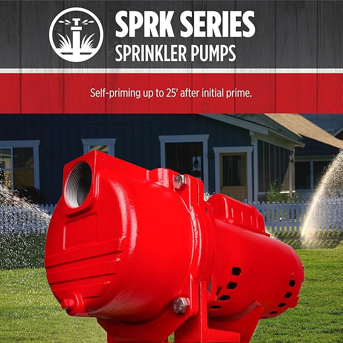 Red Lion RL-SPRK150-BR 115/230-Volt, 1.5 HP, 71 GPM Cast Iron Sprinkler/Irrigation Pump with Brass Impeller, Red, 97101502