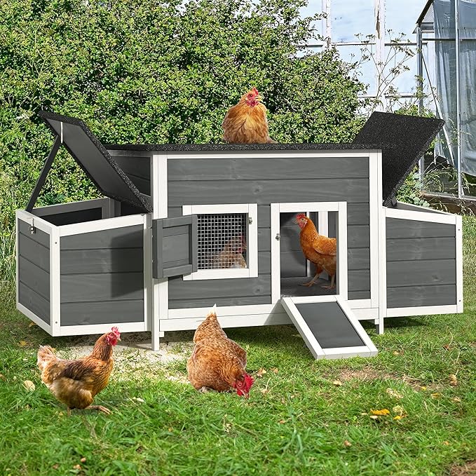 YITAHOME Chicken Coop 11.5ft² Large Wooden Chicken House Chicken Pen Outdoor with 2 Nesting Boxes Poultry Cage Rabbit Hutch Duck Cage with Weatherproof Roof (Grey)