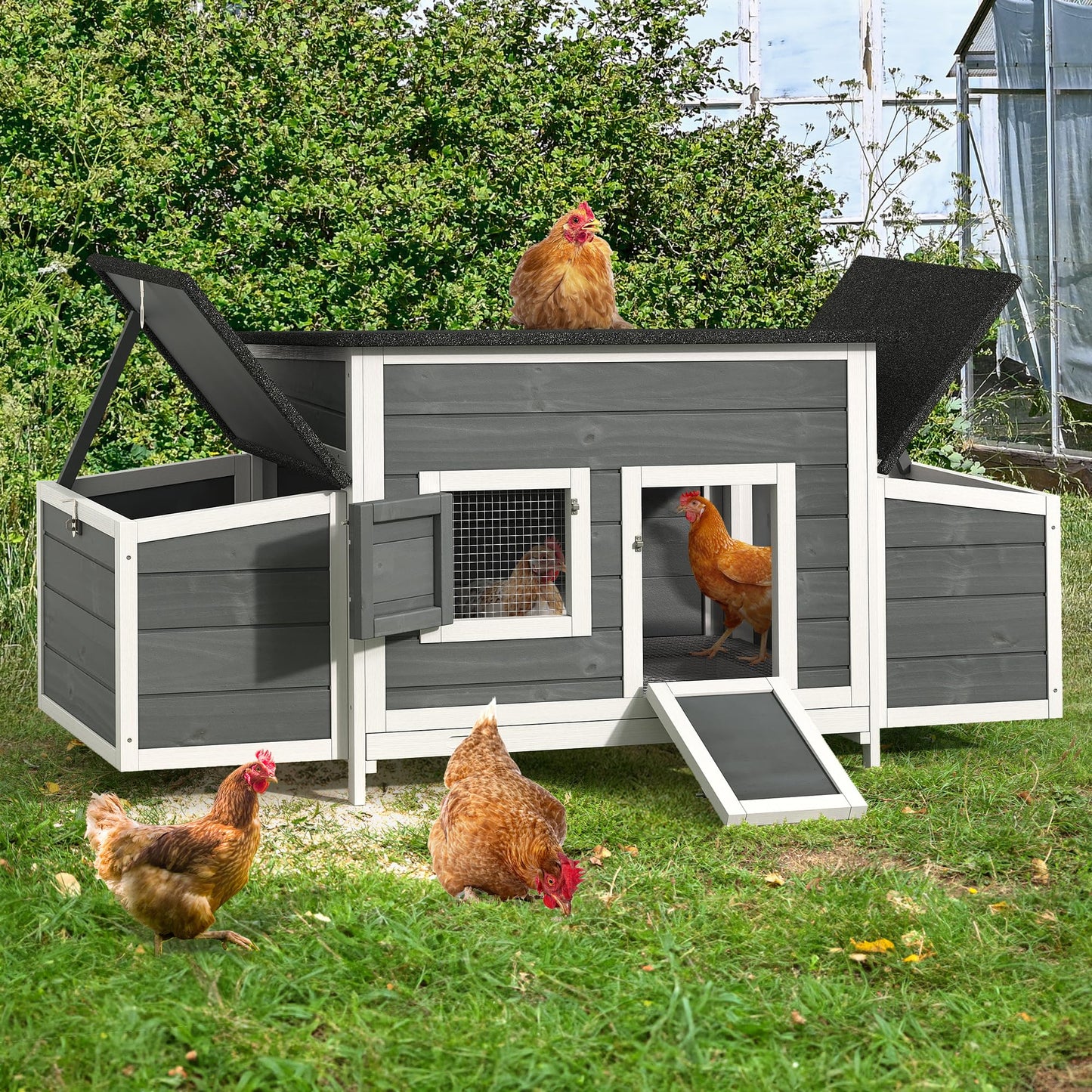 YITAHOME Chicken Coop 11.5ft² Large Wooden Chicken House Chicken Pen Outdoor with 2 Nesting Boxes Poultry Cage Rabbit Hutch Duck Cage with Weatherproof Roof (Grey)