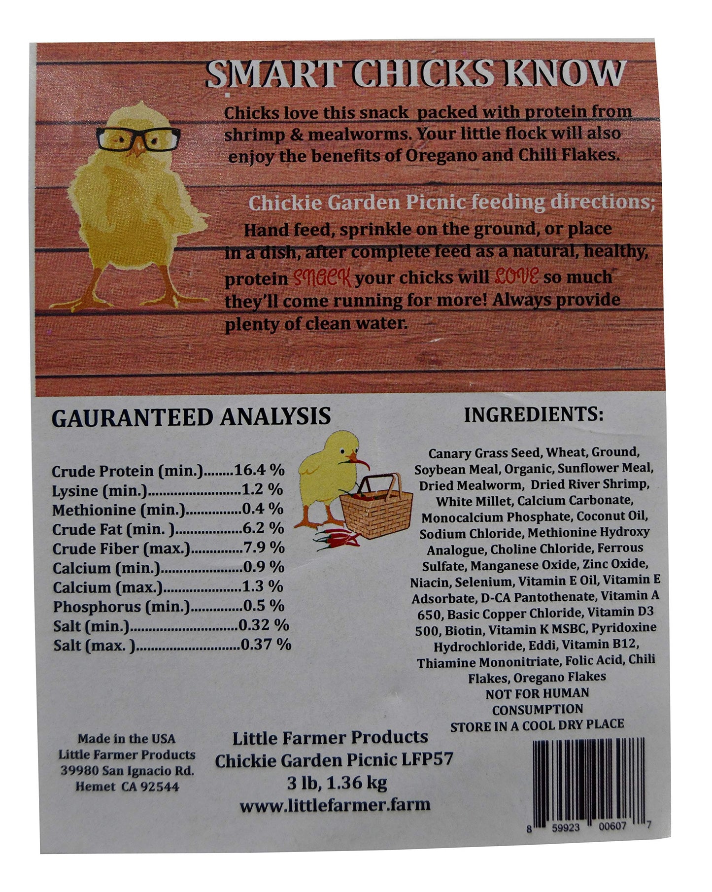LITTLE FARMER PRODUCTS Chickie Garden Picnic Non-GMO, Soy-Free Chick Treats | Premium Poultry Meal Worm & Herb Mix | 3 lbs