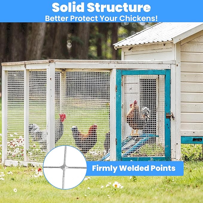 16In×25Ft Wire Mesh, 1/2 Inch Mesh Hot Dipped Galvanized After Welding Hardware Cloth, Cuttable Chicken Netting, Garden Fence Supports Poultry Netting Cage 23GA