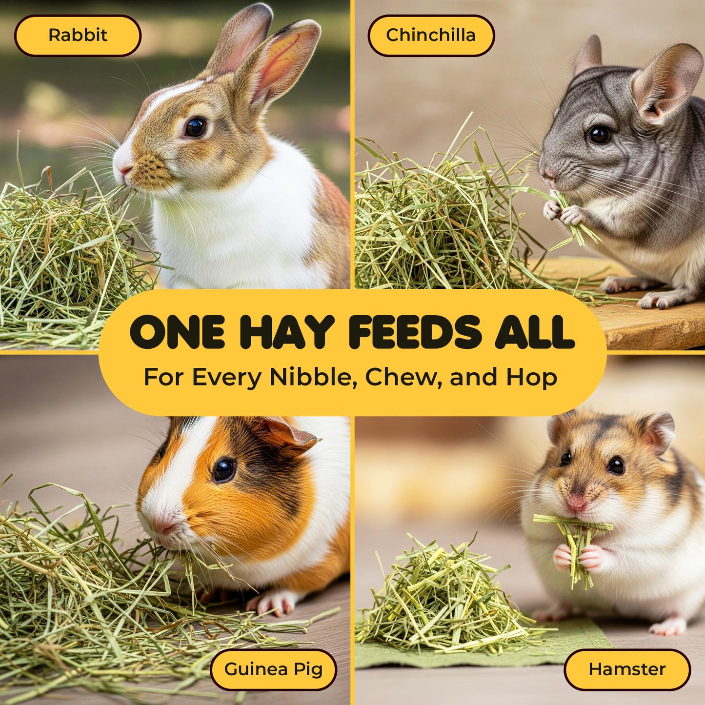 SunGrow Timothy Food, Ideal for Rabbits, Guinea Pigs, and Chinchillas, High-Fiber Hay for Digestion & Oral Care, Tasty Complement to Pets' Daily Meals, Vacuum-Sealed, Greenish Brown Grass, 3.5 oz