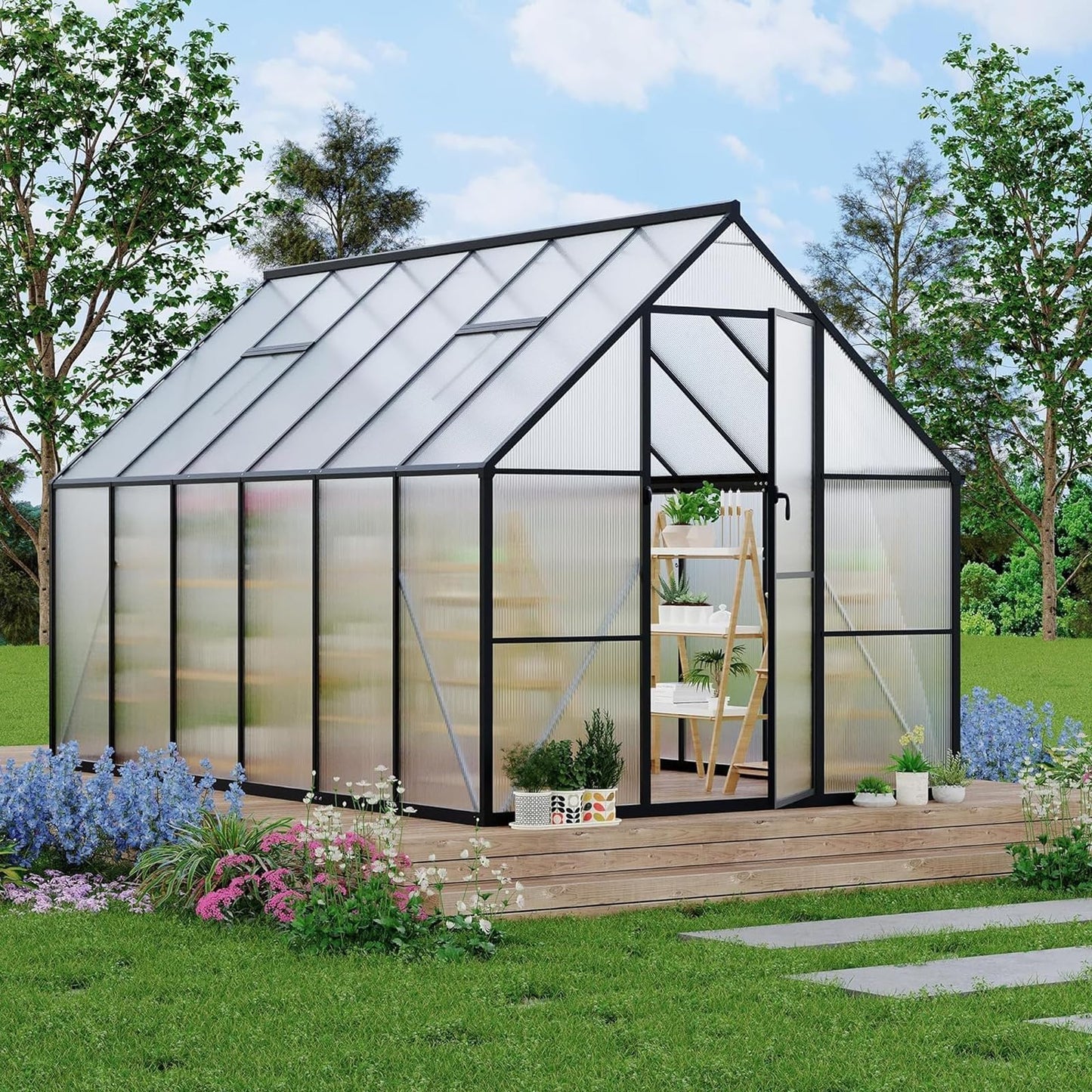 EcoSummer 8x16 FT Greenhouse for Outdoors, Aluminum-Framed Heavy Duty Polycarbonate Greenhouses with Roof Vent and Quick Setup Structure, Large Enhanced Green House Kit for Garden Yard