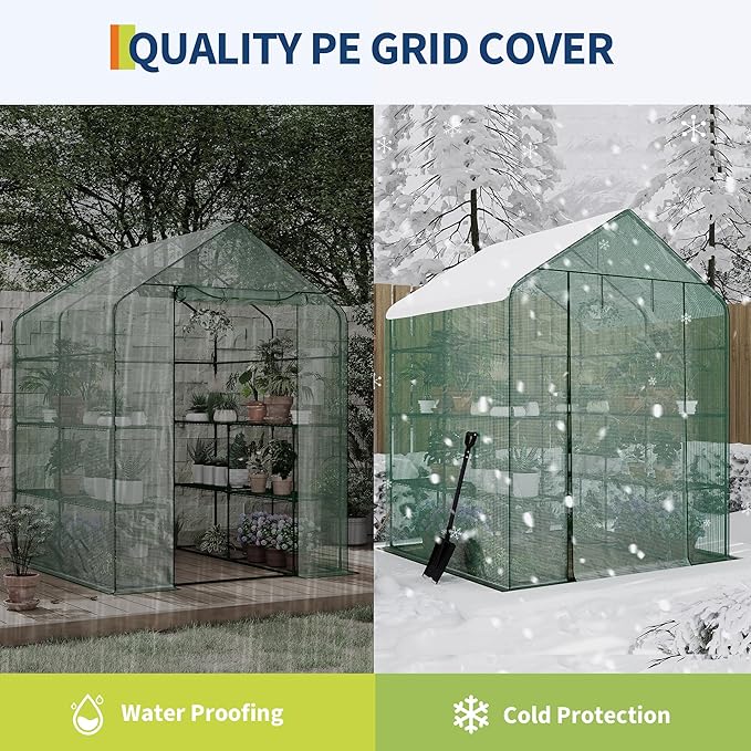 Greenhouse, 57 x 57 x 76'' Greenhouses for Outdoors, Durable Green House Kit with Window, Thicken PE Cover, 3 Tiers 12 Shelves, Portalbe Walk in Green Houses for Indoor Backyard Outside