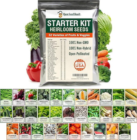 Open Seed Vault 15,000 Non GMO Heirloom Vegetable Seeds for Planting Vegetables and Fruits - 32 Variety Pack of Vegetable Seeds for Gardening, Survival Gear, Seed Vault Emergency Supplies Kit