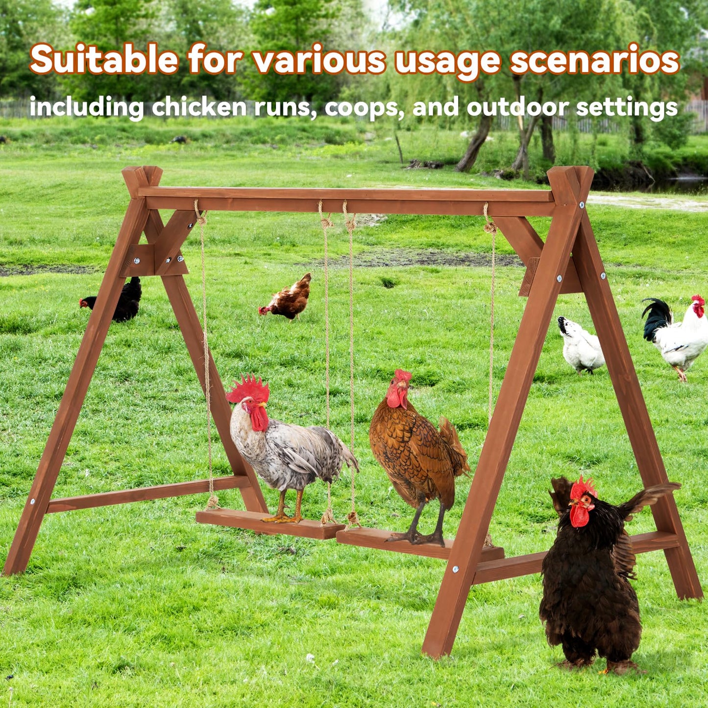 PETSFIT Chicken Roosting Bars for Hens with 2 Swings,Chickens Perch for Pet's Healthy and Play,Chicken Coop Accessories for 6-8 Chickens,Easy to Assemble and Clean